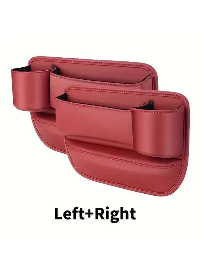 2pc Black PU Car Seat Organizer With Cup Holder And Phone Stand - Image 2